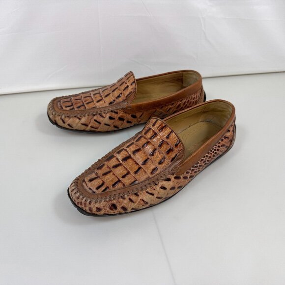 Brass Boots Men's Size 9.5M Croc Leather Loafers Sheep Skin Lining Driving Shoes - Picture 1 of 8